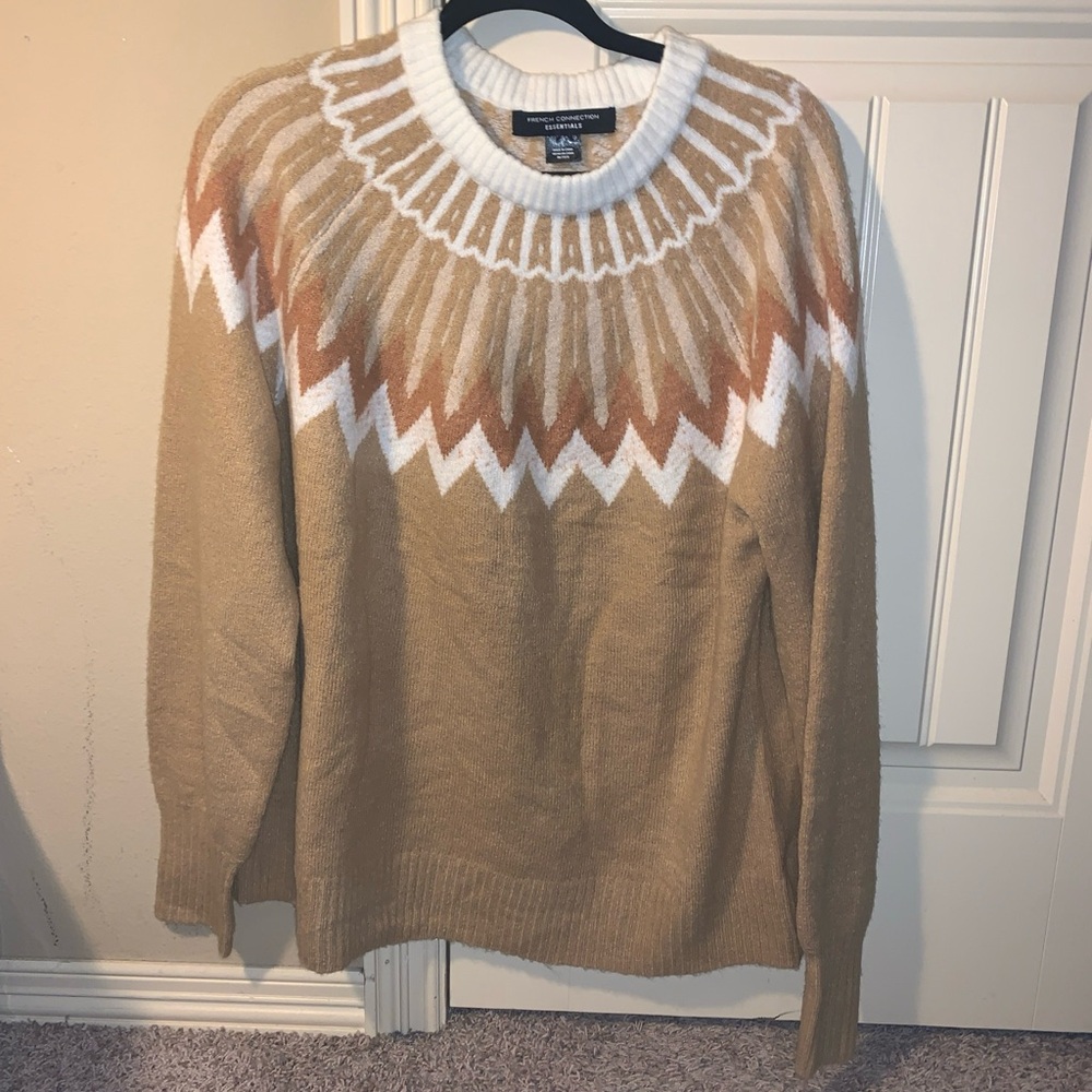 French Connection Essentials Women's Long Sleeve Fair Isle Sweater Sz L